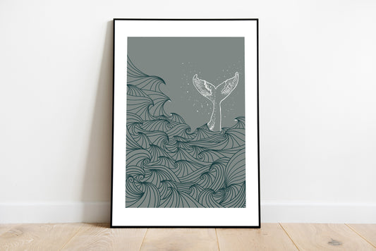 A4/A3 Whale tail in the Irish sea Print