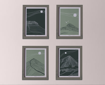 A4/A3 Hiking set of 4 prints of the Irish Mountains